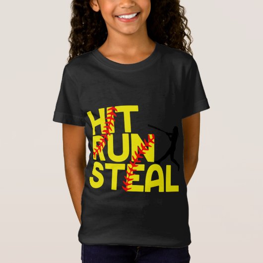 Softball Hit Run Steal T-shirt (Voorkant)