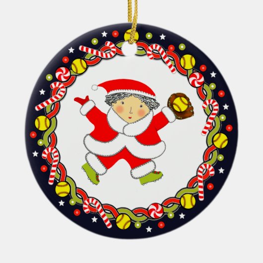 Softball Holiday Gift Keramisch Ornament (Voorkant)