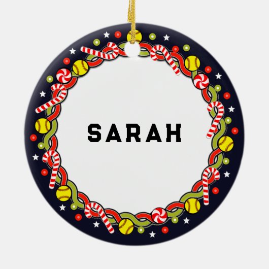 Softball Holiday Gift Keramisch Ornament (Achterkant)