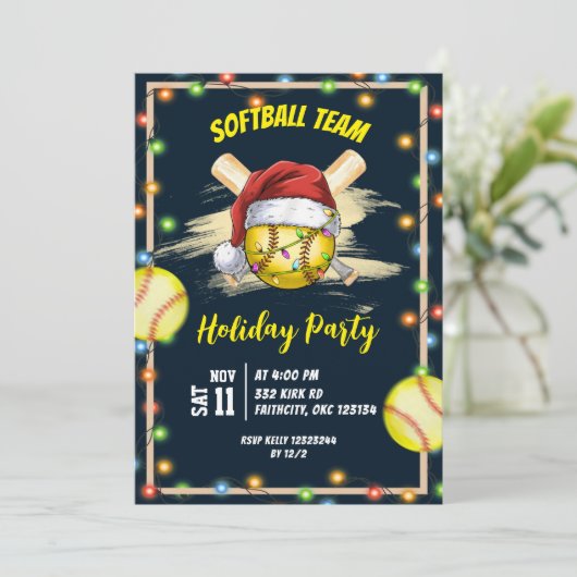 softball holiday party kaart (Staand voorkant)