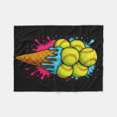 Softball Ice Cream Funny Ice Cream Softball Drip W Fleece Deken (Voorkant (Horizontaal))