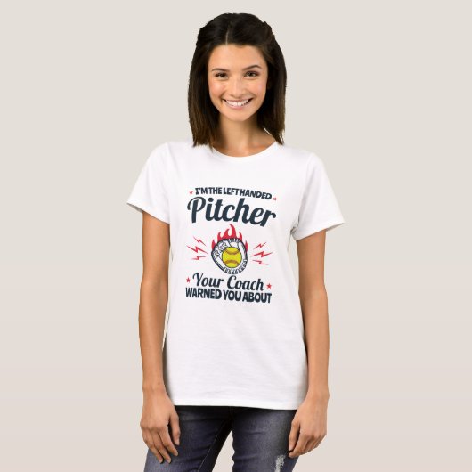 Softball Ik ben de linkse pitcher Funny T-shirt (Voorkant volledig)