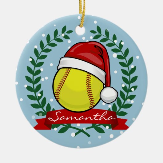 Softball in kerststijl voor kerstmis keramisch ornament (Voorkant)