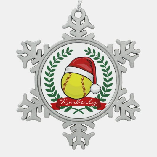 Softball in kerststijl voor kerstmis tin sneeuwvlok ornament (Voorkant)
