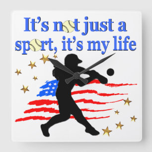 SOFTBALL IS MIJN LEVEN USA PATRIOTISCH ONTWERP VIERKANTE KLOK