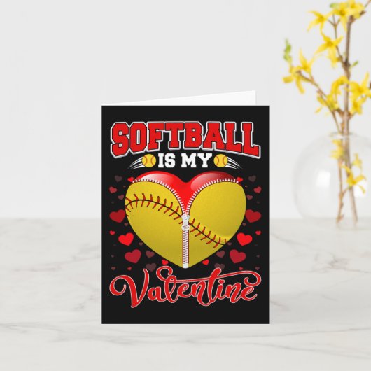 Softball is mijn Valentijn Softball Ball Heart Val Kaart (Gele Bloem)