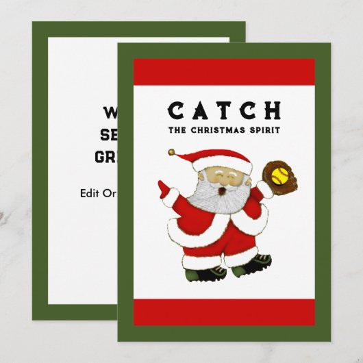 Softball kerst feestdagenkaart (Voorkant / Achterkant)