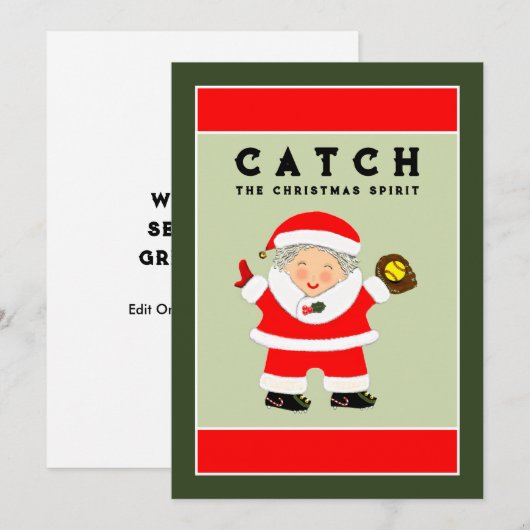 Softball kerst feestdagenkaart (Voorkant / Achterkant)