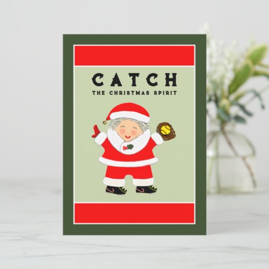 Softball kerst feestdagenkaart (Staand voorkant)