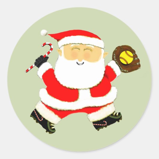 Softball kerst ronde sticker (Voorkant)
