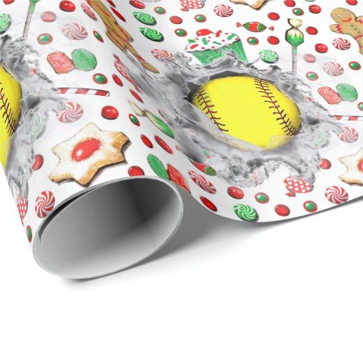 Softball-kerstcadeautje Cadeaupapier (Rol Hoek)