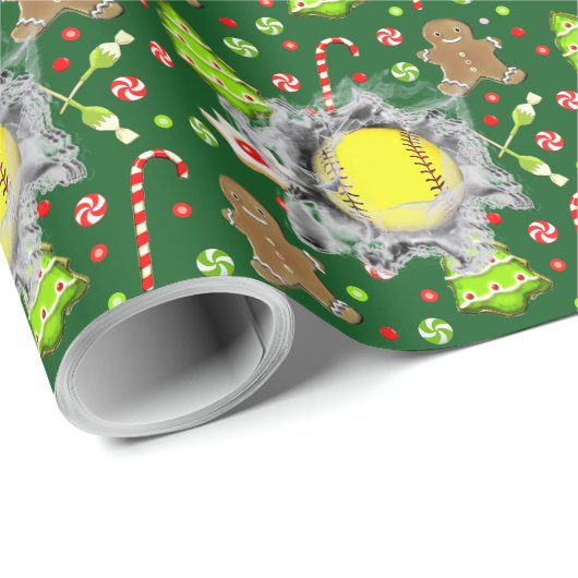 Softball Kerstmis Geschenk Verpakking Papier (Rol Hoek)