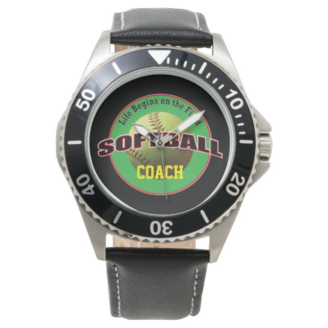 Softball Leven op het Veld met Naam Tekst Horloge (Voorkant)