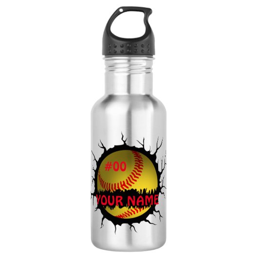 Softball-Logo, Softball Custom Name, Softball Gift Waterfles (Voorkant)