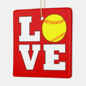 Softball LOVE Aangepaste kerstversiering voor kleu Keramisch Ornament (Links)