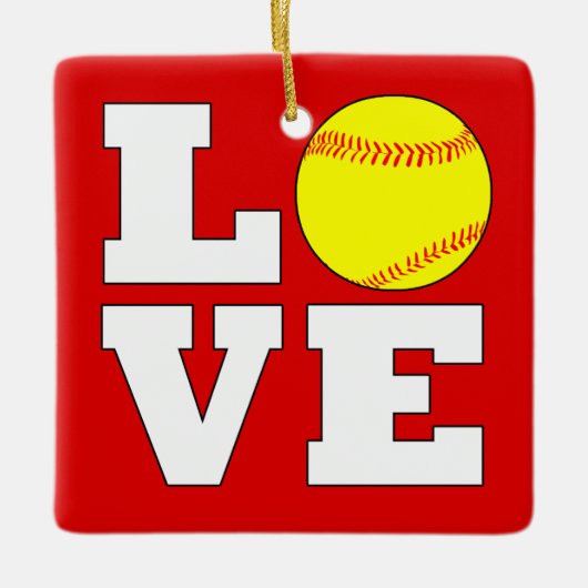 Softball LOVE Aangepaste kerstversiering voor kleu Keramisch Ornament (Voorkant)