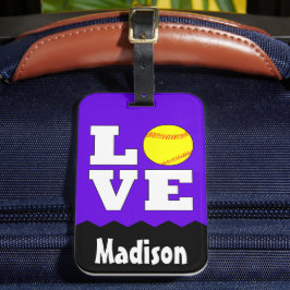 Softball LOVE Custom Name and Color Cute Bag Label Bagagelabel