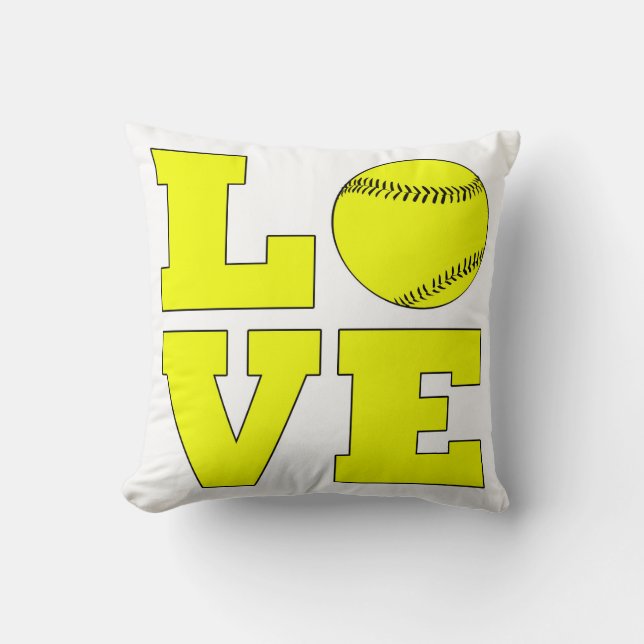 Softball Love Pillow White en Yellow Sierkussen (Voorkant)