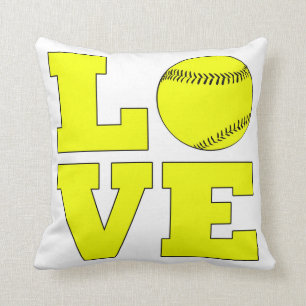 Softball Love Pillow White en Yellow Sierkussen