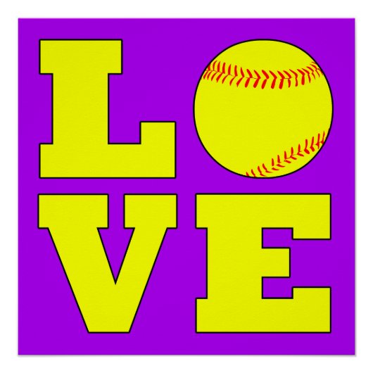 Softball Love Square Typography Poster (Voorkant)