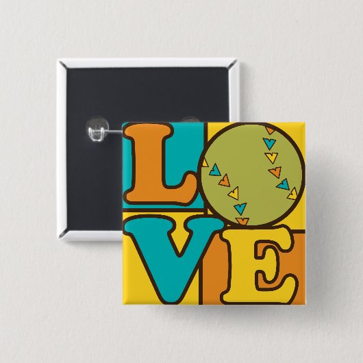 Softball Love Vierkante Button 5,1 Cm (Voorkant /achterkant)