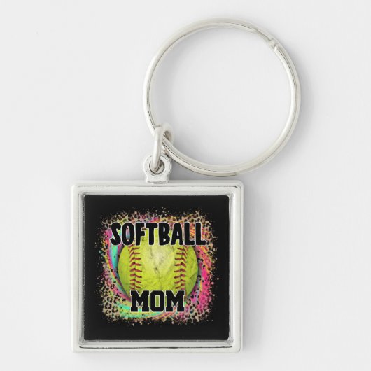 Softball Ma Tie Dye Leopard Print Yellow Ball Sleutelhanger (Voorkant)