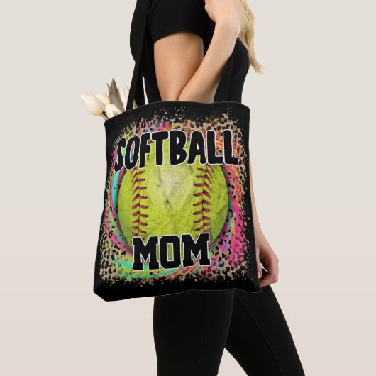 Softball Ma Tie Dye Leopard Print Yellow Ball Tote Bag (Dichtbij)