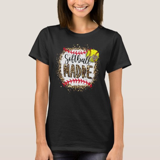 Softball Madre Leopard gebleekt Moederdag spel T-shirt (Voorkant)