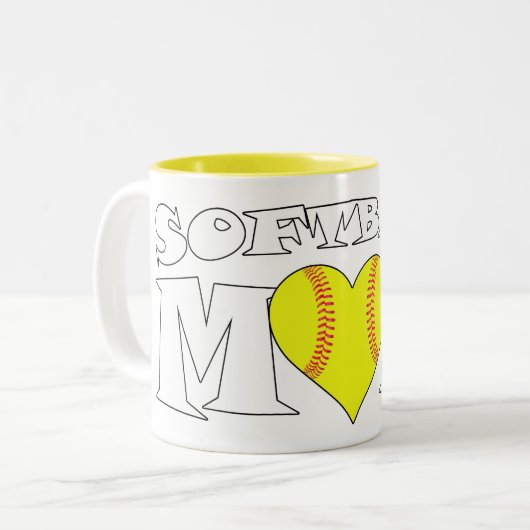Softball Mam Heart-Shaped Fastpitch Softball Sport Tweekleurige Koffiemok (Voorkant links)