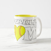 Softball Mam Heart-Shaped Fastpitch Softball Sport Tweekleurige Koffiemok (Voorkant rechts)