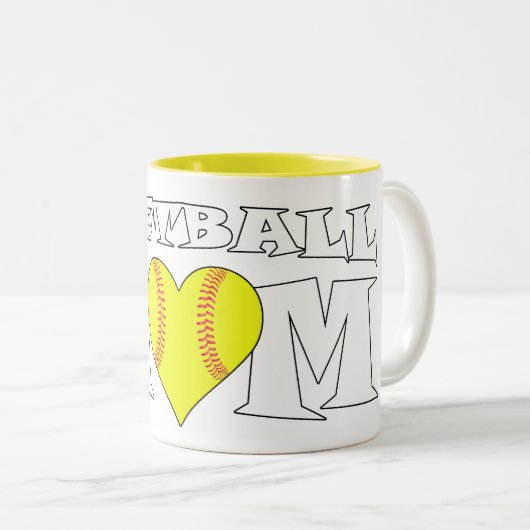 Softball Mam Heart-Shaped Fastpitch Softball Sport Tweekleurige Koffiemok (Voorkant rechts)