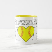 Softball Mam Heart-Shaped Fastpitch Softball Sport Tweekleurige Koffiemok (Center)