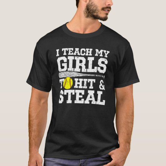 Softball mam Ik leer mijn meisjes hit en steal T-shirt (Voorkant)