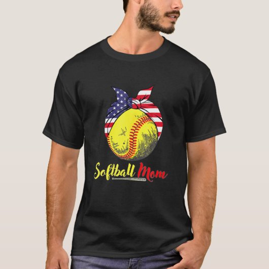 Softball Mam Leopard Funny Baseball Moeder D T-shirt (Voorkant)