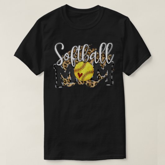 Softball Mam Leopard Funny Baseball Moeder D T-shirt (Design voorkant)