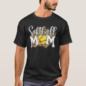 Softball Mam Leopard Funny Baseball Moeder D T-shirt (Voorkant)