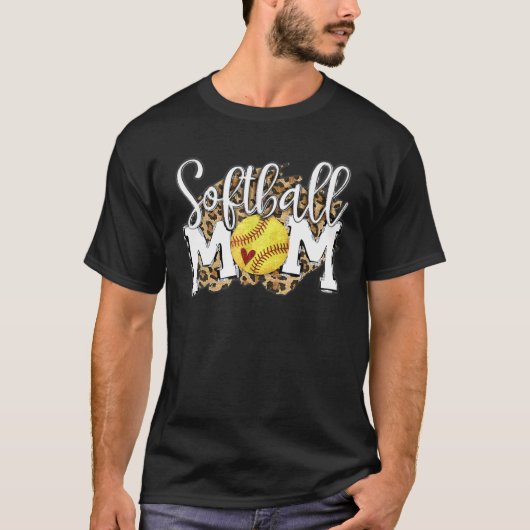 Softball Mam Leopard Funny Baseball Moeder D T-shirt (Voorkant)