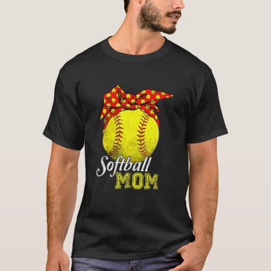 Softball Mam Leopard Funny Baseball Moeder D T-shirt (Voorkant)