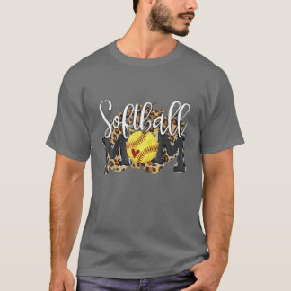 Softball Mam Leopard Funny Baseball Moeder D T-shirt