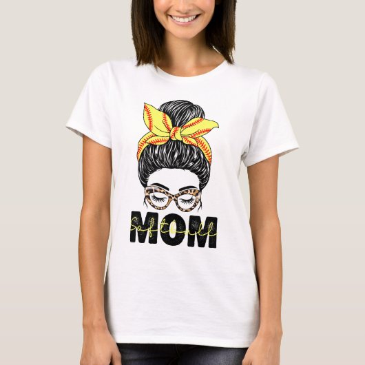 Softball Mam Messy Bun Softball Life Mam T-shirt (Voorkant)