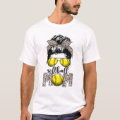 Softball Mam Moederdag Leopard Messy Bun T-shirt (Voorkant)
