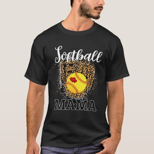 Softball Mama Funny Baseball Leopard Lover moeder T-shirt (Voorkant)