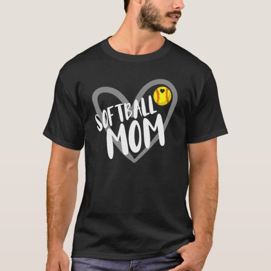 Softball mama Heart Moederdag T-shirt (Voorkant)