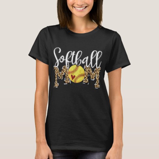 Softball mama Leopard Baseball Moederdag T-shirt (Voorkant)