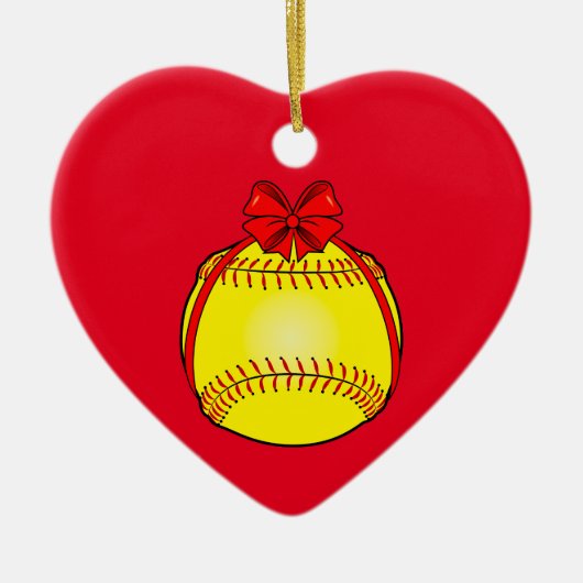 Softball met boog voor Kerstmis Keramisch Ornament (Voorkant)