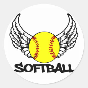 Softball met vleugels ronde sticker