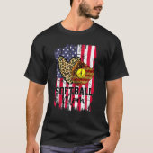 Softball Moeder Amerikaanse vlag Patriottische 4th T-shirt (Voorkant)