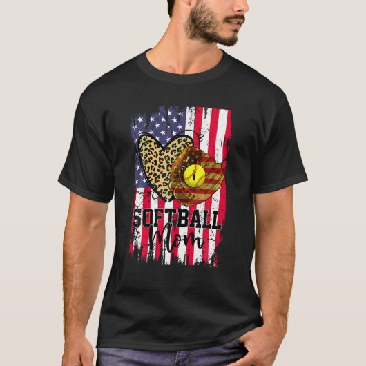 Softball Moeder Amerikaanse vlag Patriottische 4th T-shirt (Voorkant)