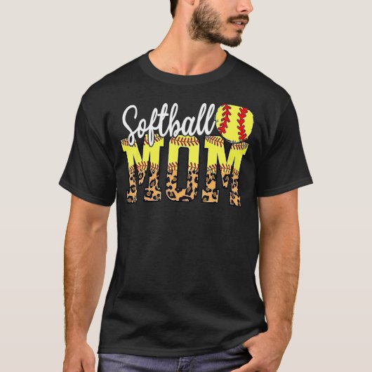 Softball Moeder Leopard Hart Sport Moederdag 1 T-shirt (Voorkant)