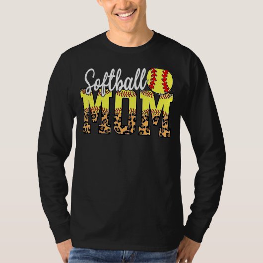 Softball Moeder Leopard Hart Sport Moederdag 1 T-shirt (Voorkant)